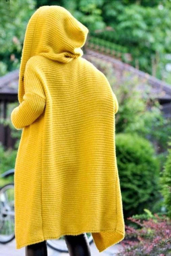 GILET POUR FEMME LONG CAPUCHE MAILLE