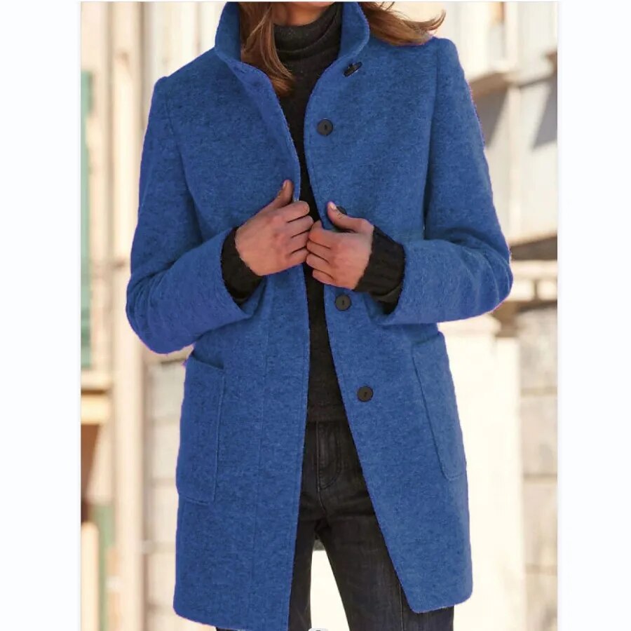 Margaux | Manteau Long Boutonné Col Rond Femme
