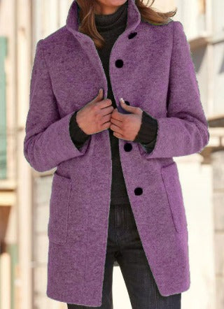 Margaux | Manteau Long Boutonné Col Rond Femme