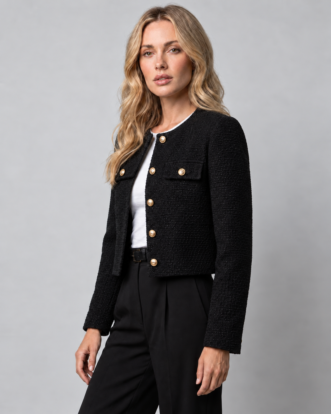 BLAZER COURT BOUTONS DORÉS POUR FEMME