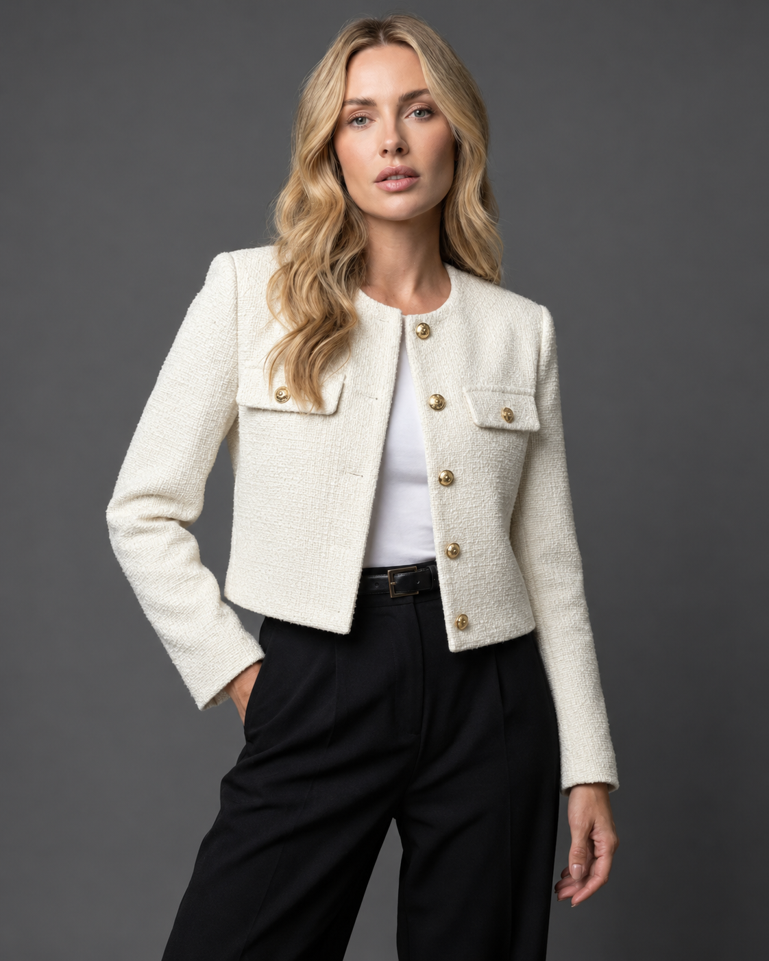BLAZER COURT BOUTONS DORÉS POUR FEMME