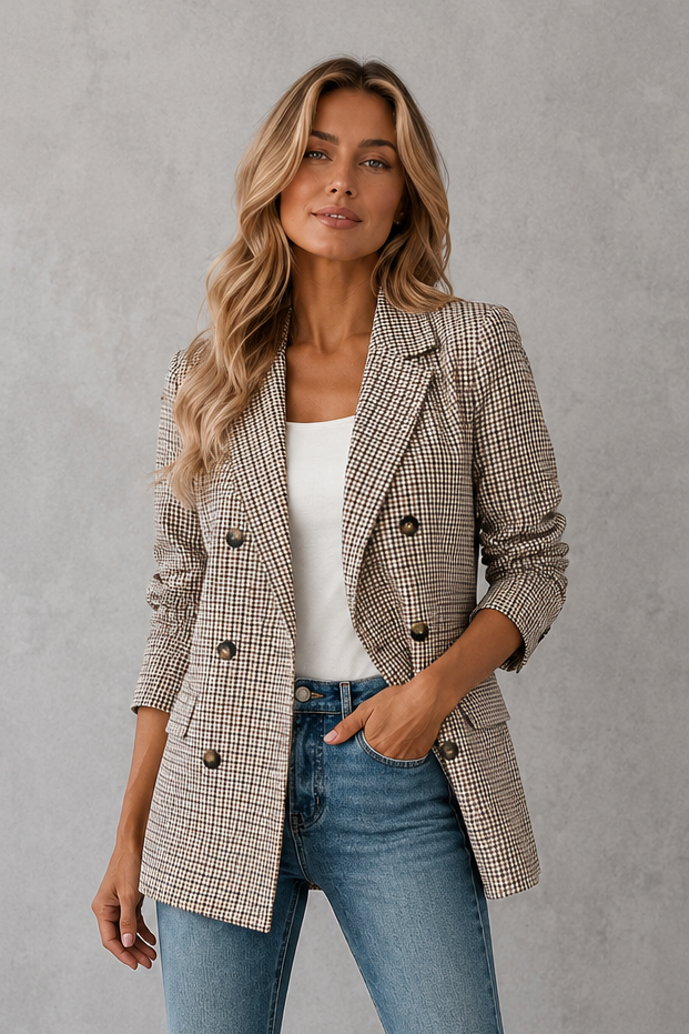 BLAZER CARREAUX DOUBLE BOUTONNAGE POUR FEMME