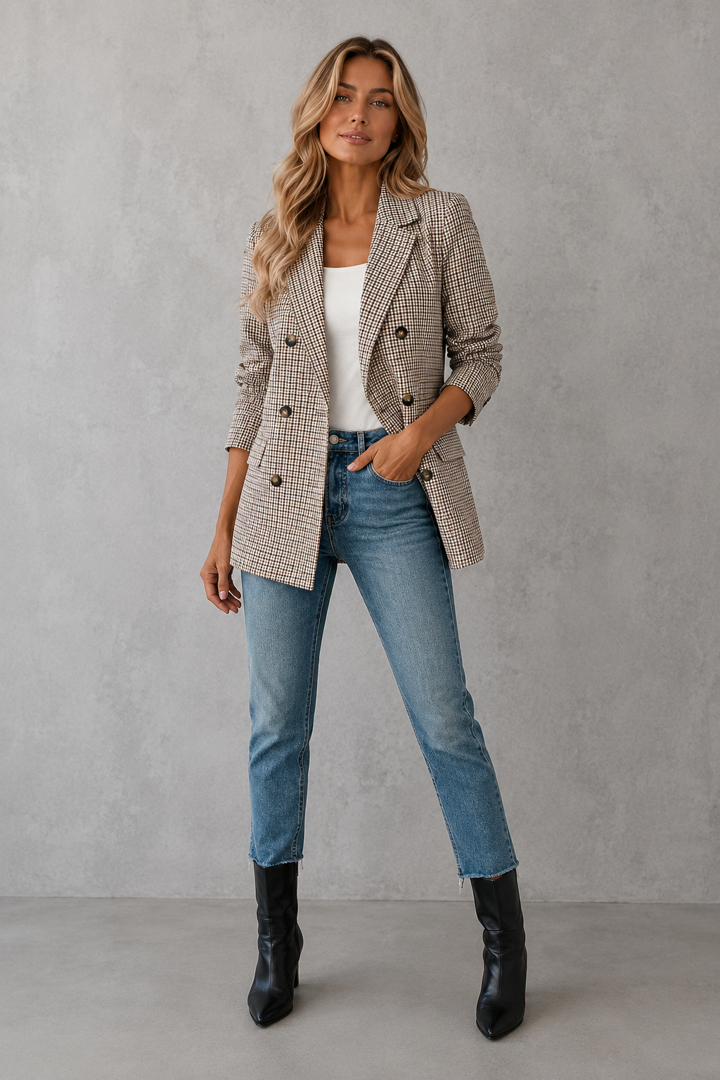 BLAZER CARREAUX DOUBLE BOUTONNAGE POUR FEMME