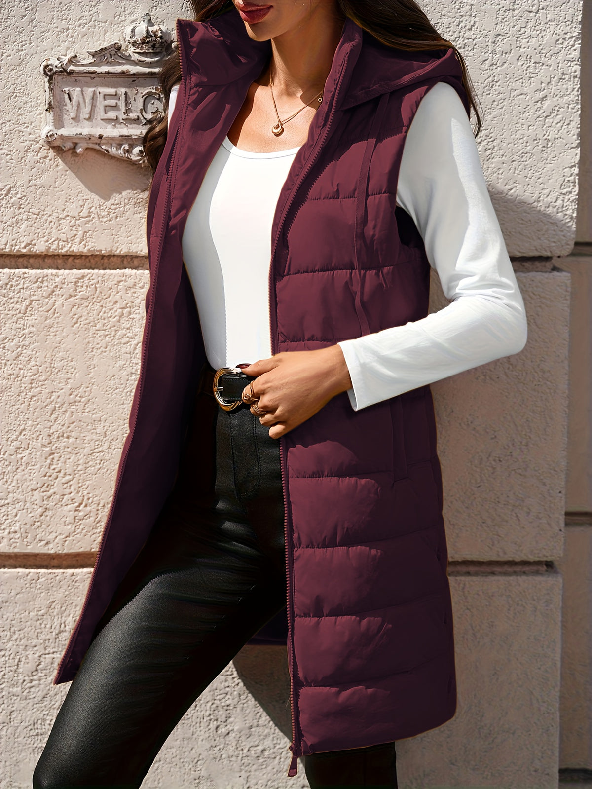 Gilet Femme Sans Manches Long à Capuche