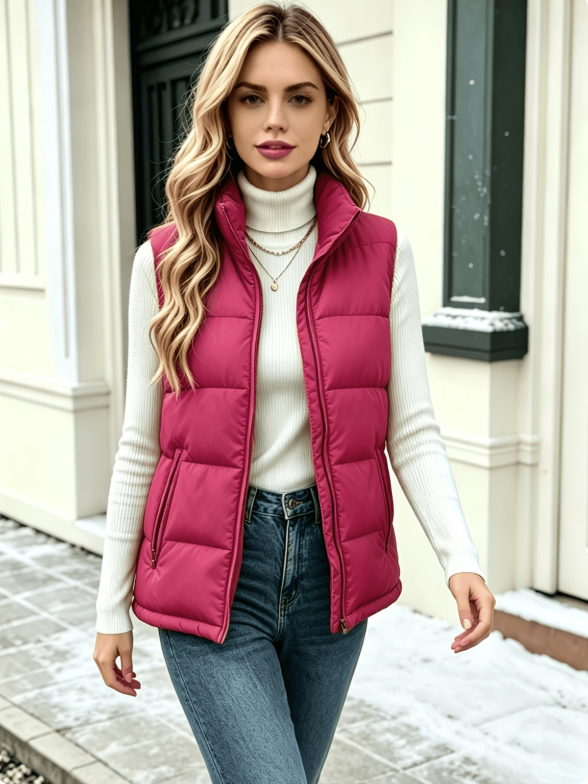 MATELASSÉ COL MONTANT GILET FEMME SANS MANCHE