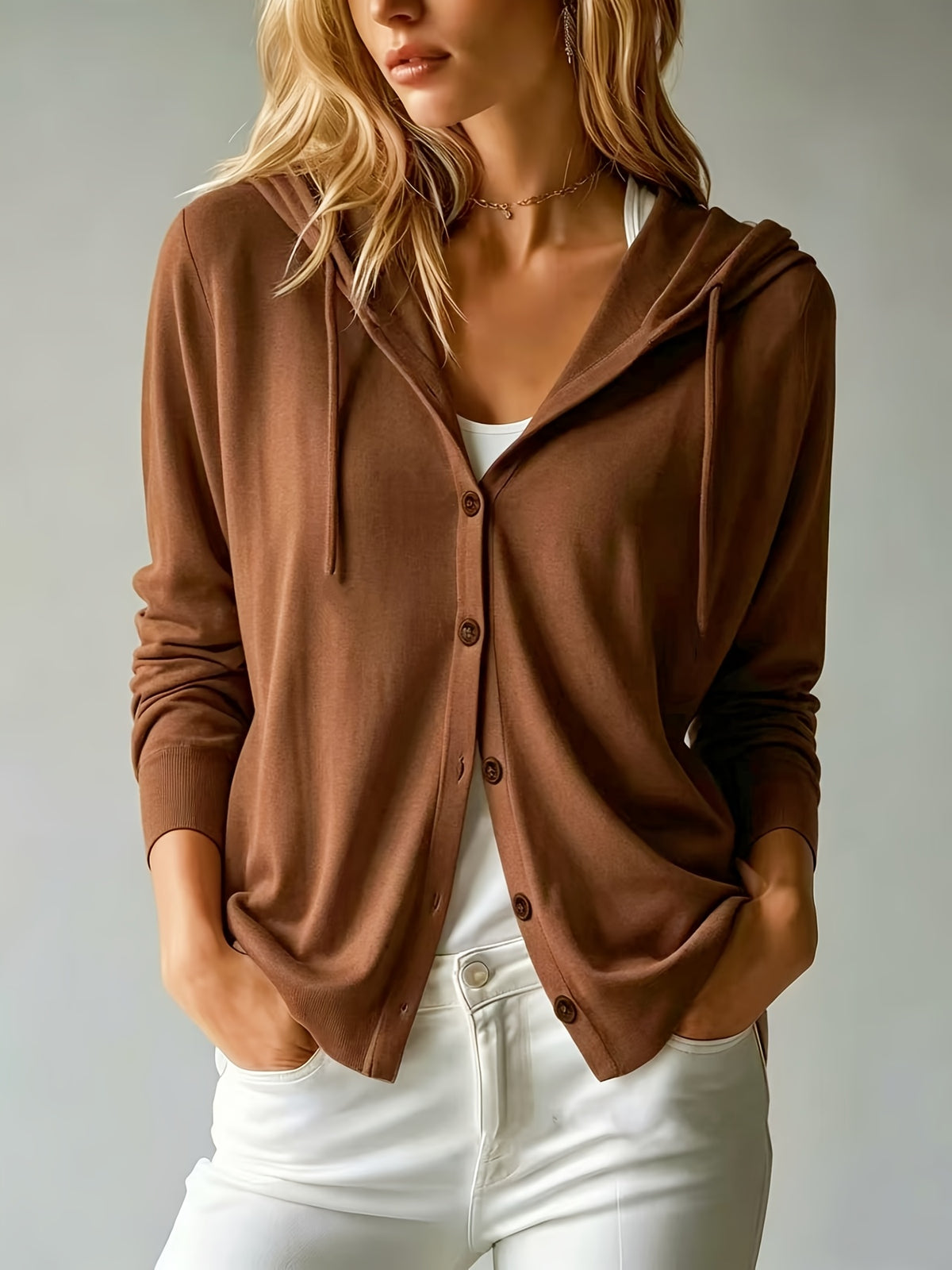 GILET POUR FEMME À CAPUCHE BOUTONNÉ