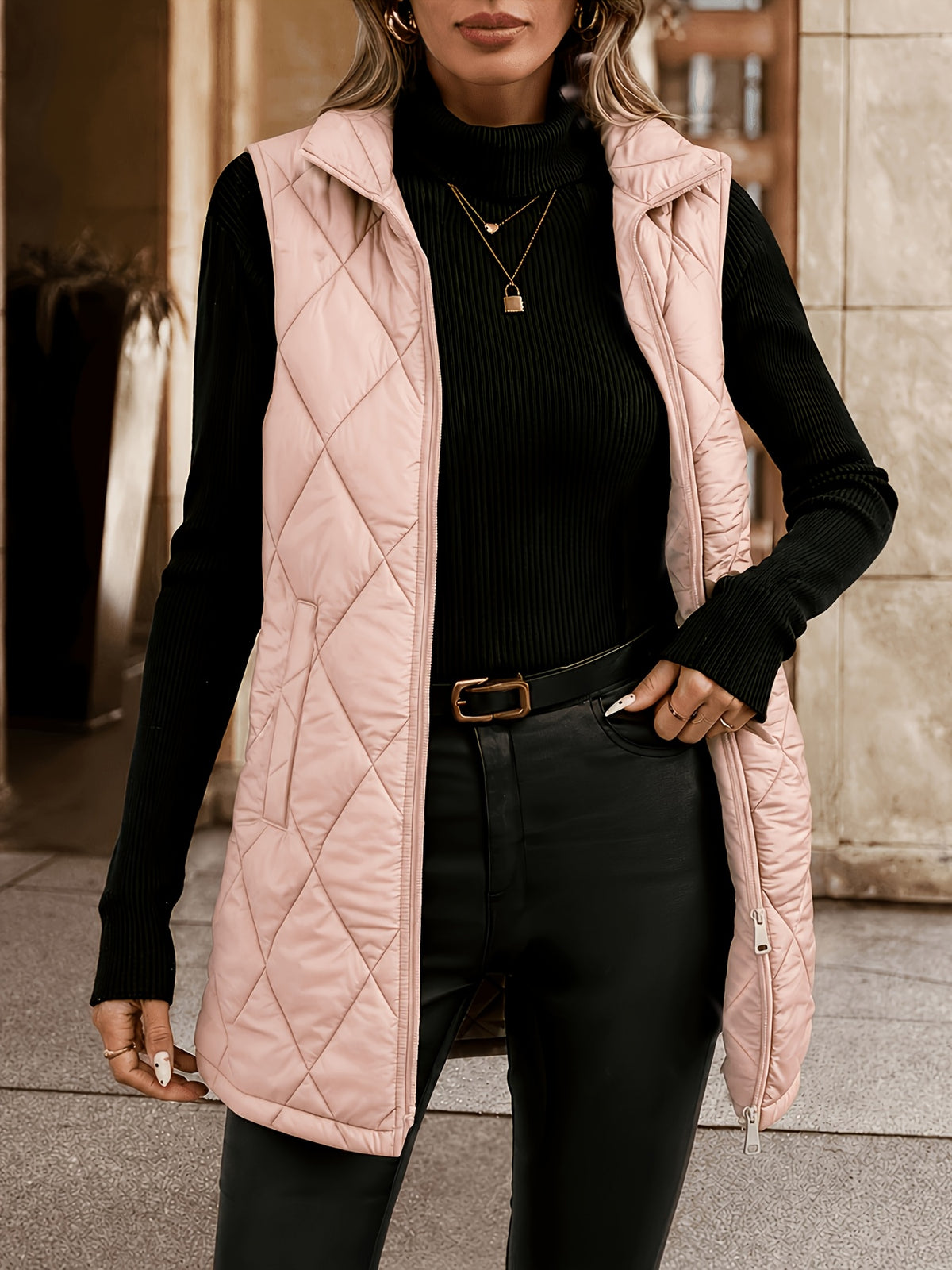 GILET FEMME SANS MANCHE MATELASSÉ COL MONTANT