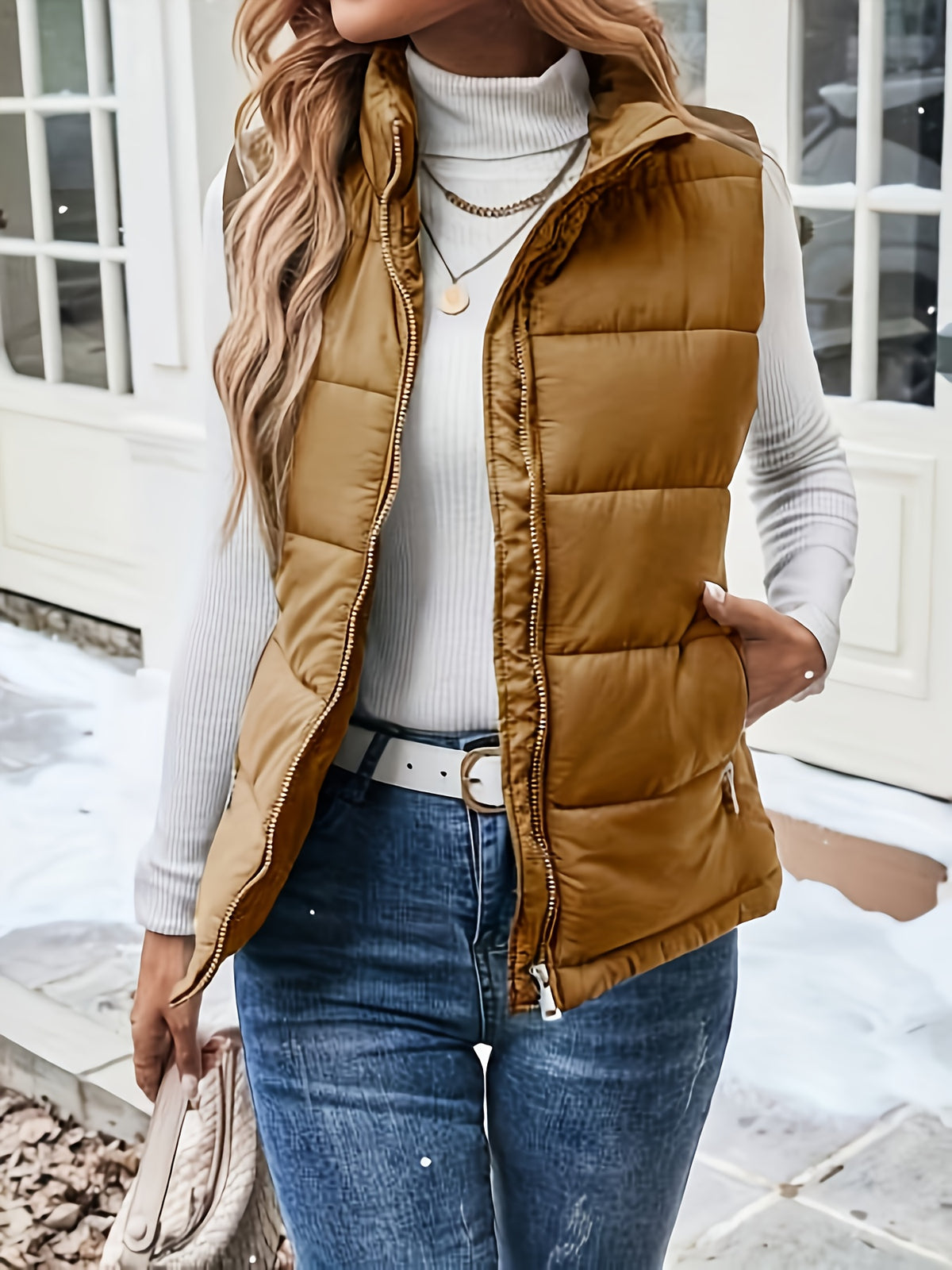 MATELASSÉ COL MONTANT GILET FEMME SANS MANCHE