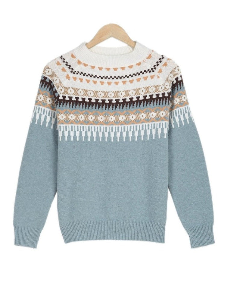 PULL MOTIF JACQUARD COL ROND POUR FEMME