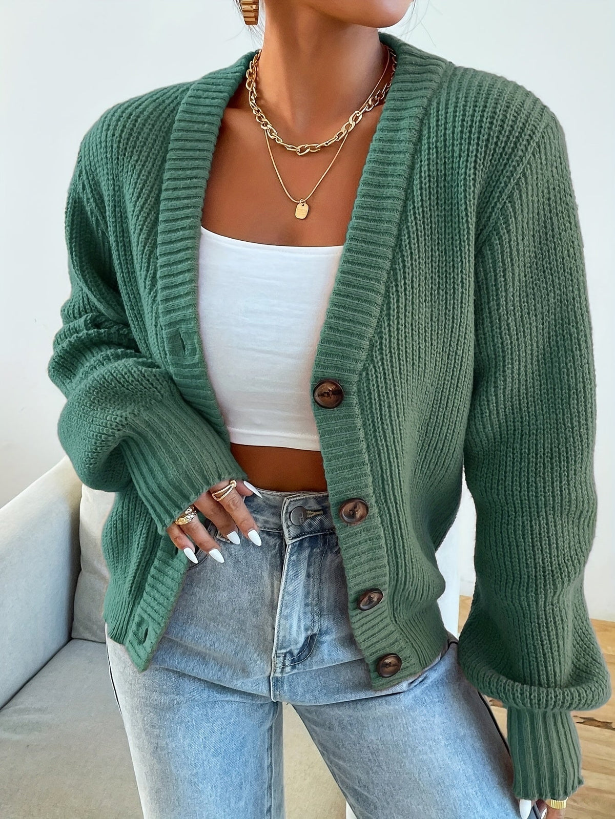 Elise | Gilet Col V Boutonné Femme