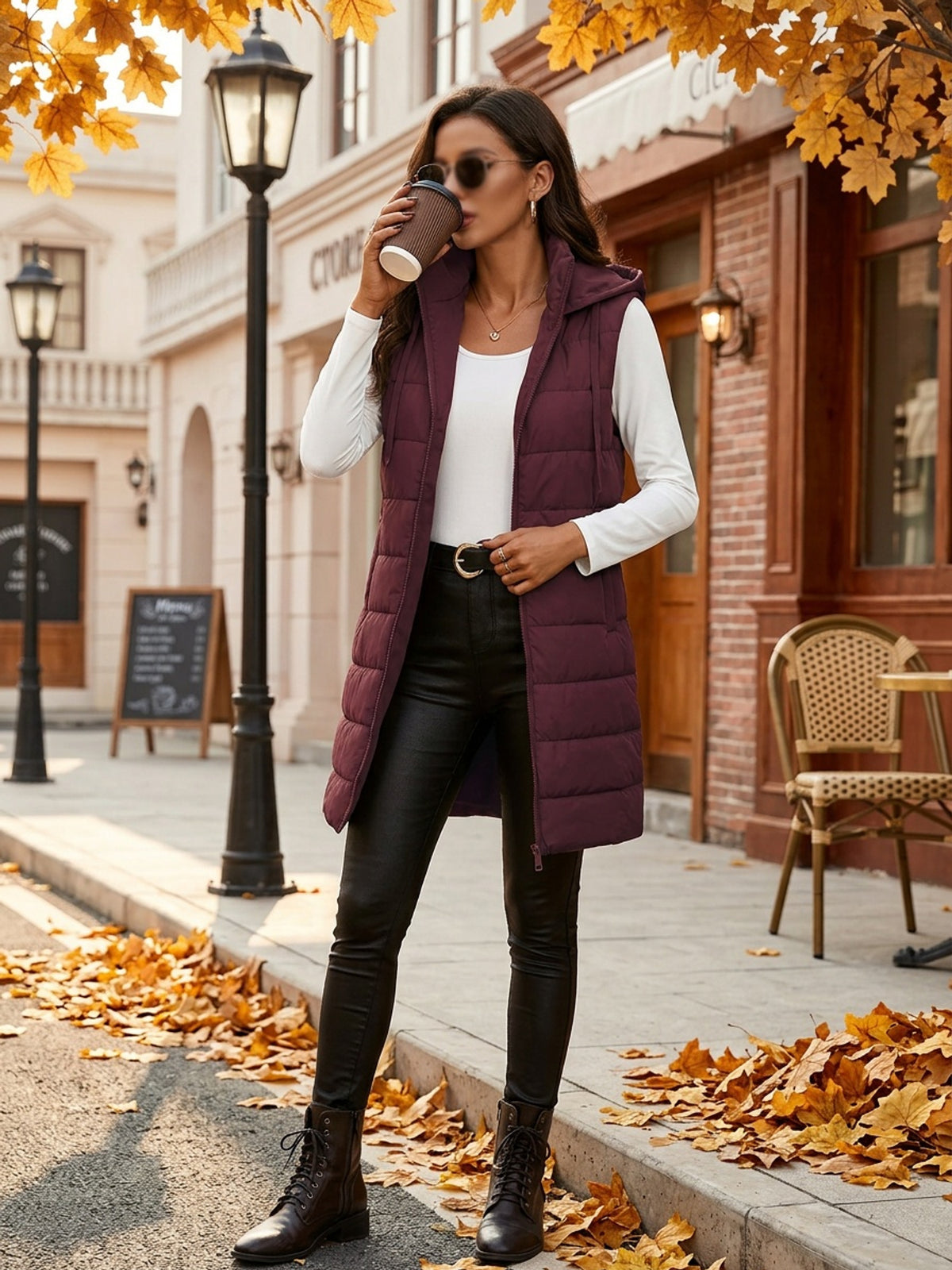 Gilet Femme Sans Manches Long à Capuche