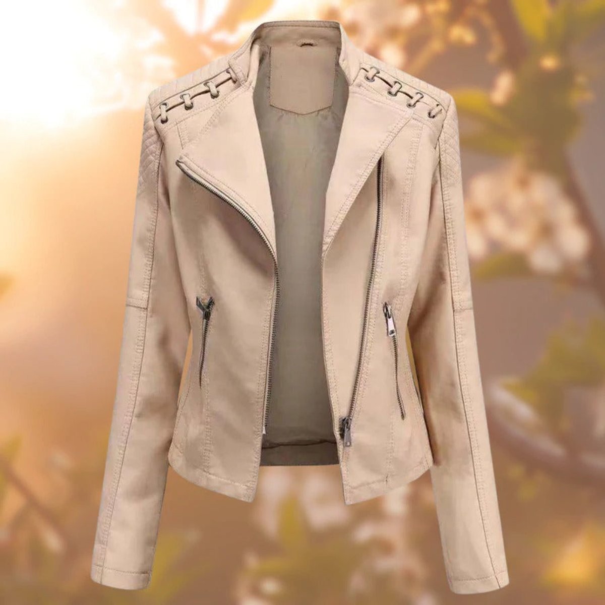 VESTES EN CUIR COL MONTANT POUR FEMME
