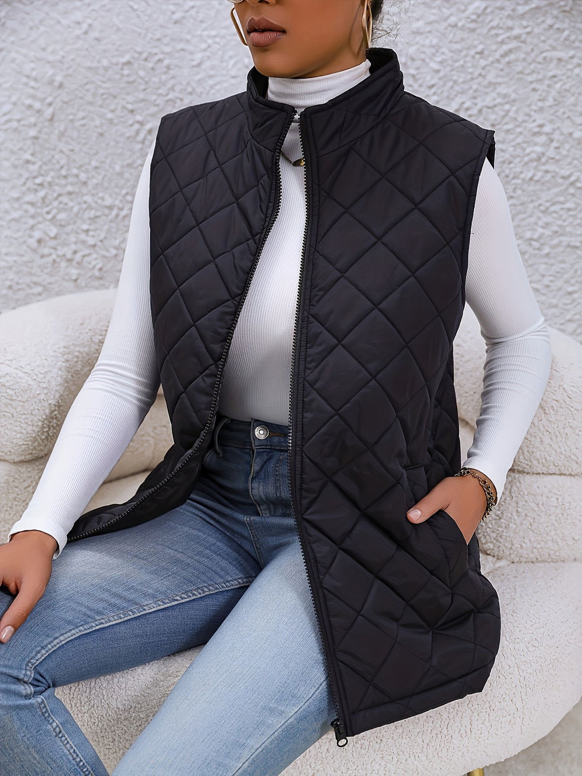 Gilet Femme Sans Manches Matelassé Col Montant