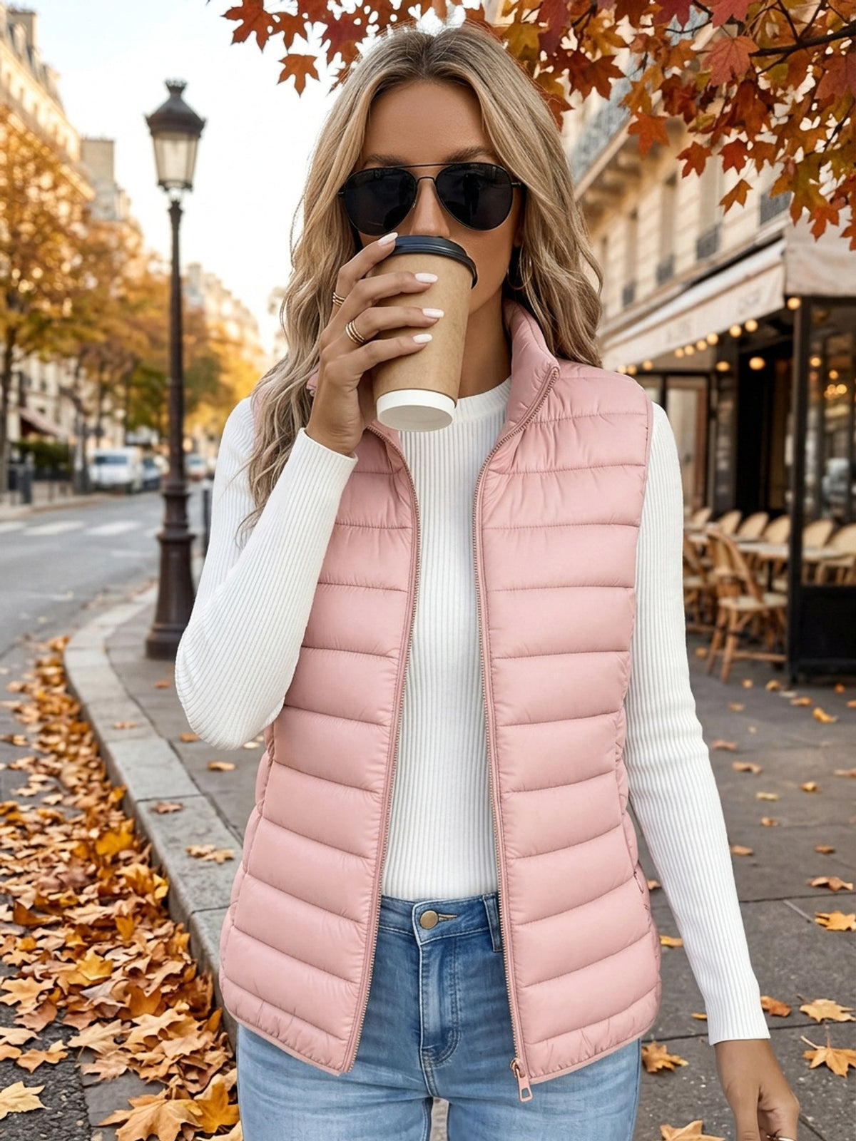 GILET FEMME SANS MANCHE MATELASSÉ COL MONTANT
