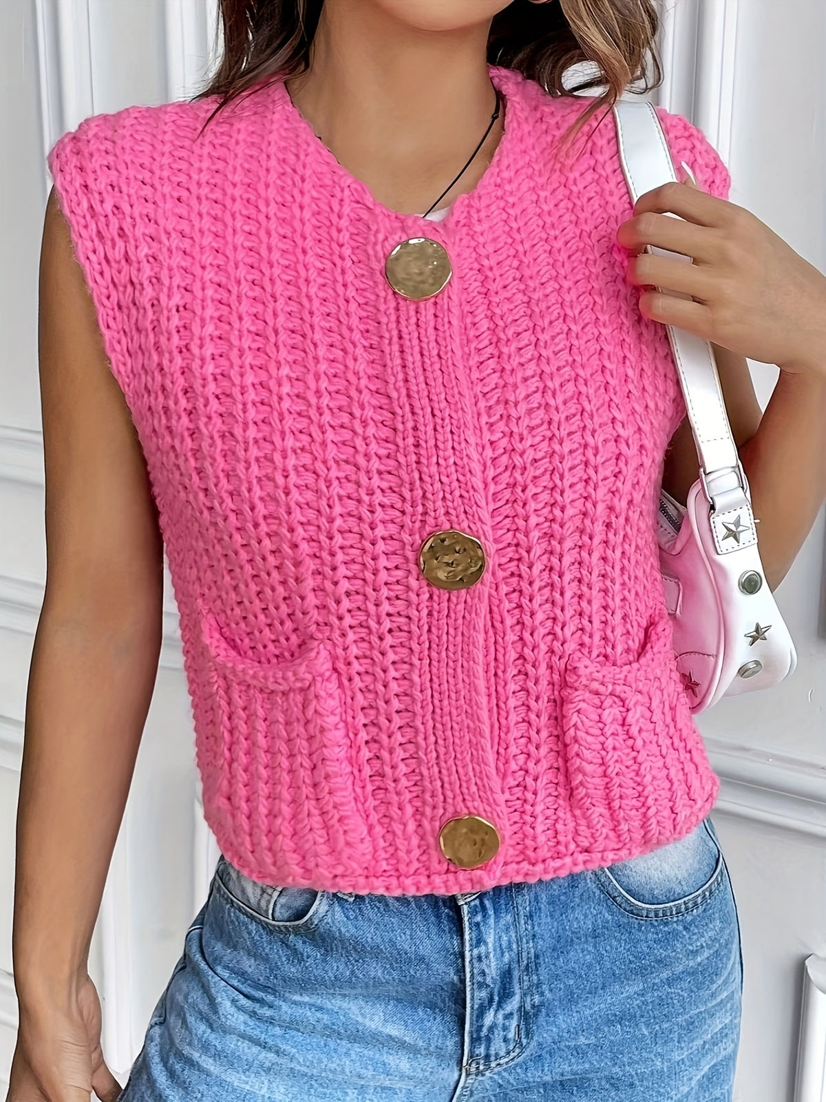 GILET BOUTONS DORÉS GILET FEMME SANS MANCHE
