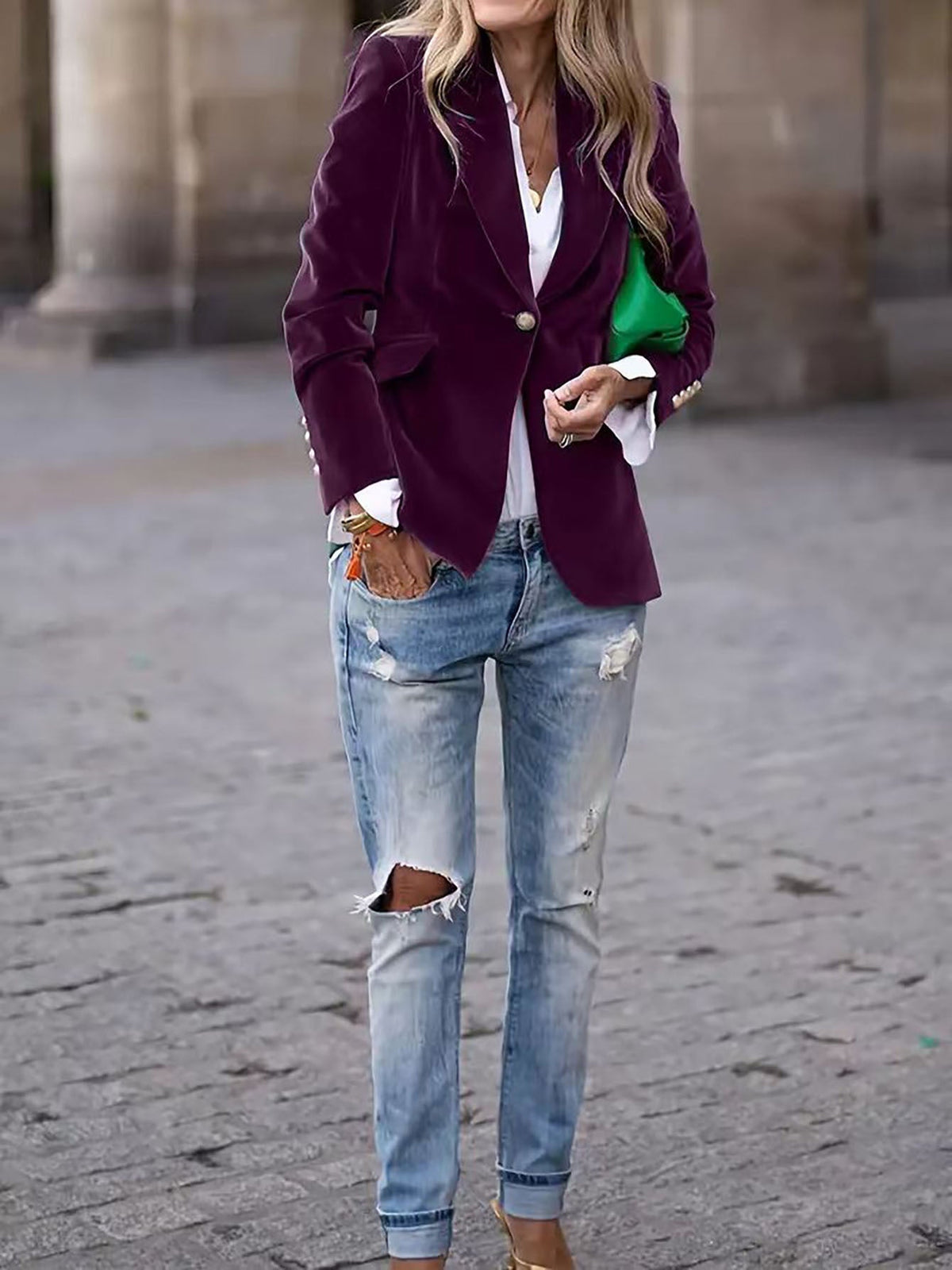 BLAZER CINTRÉ BOUTONS DORÉS POUR FEMME