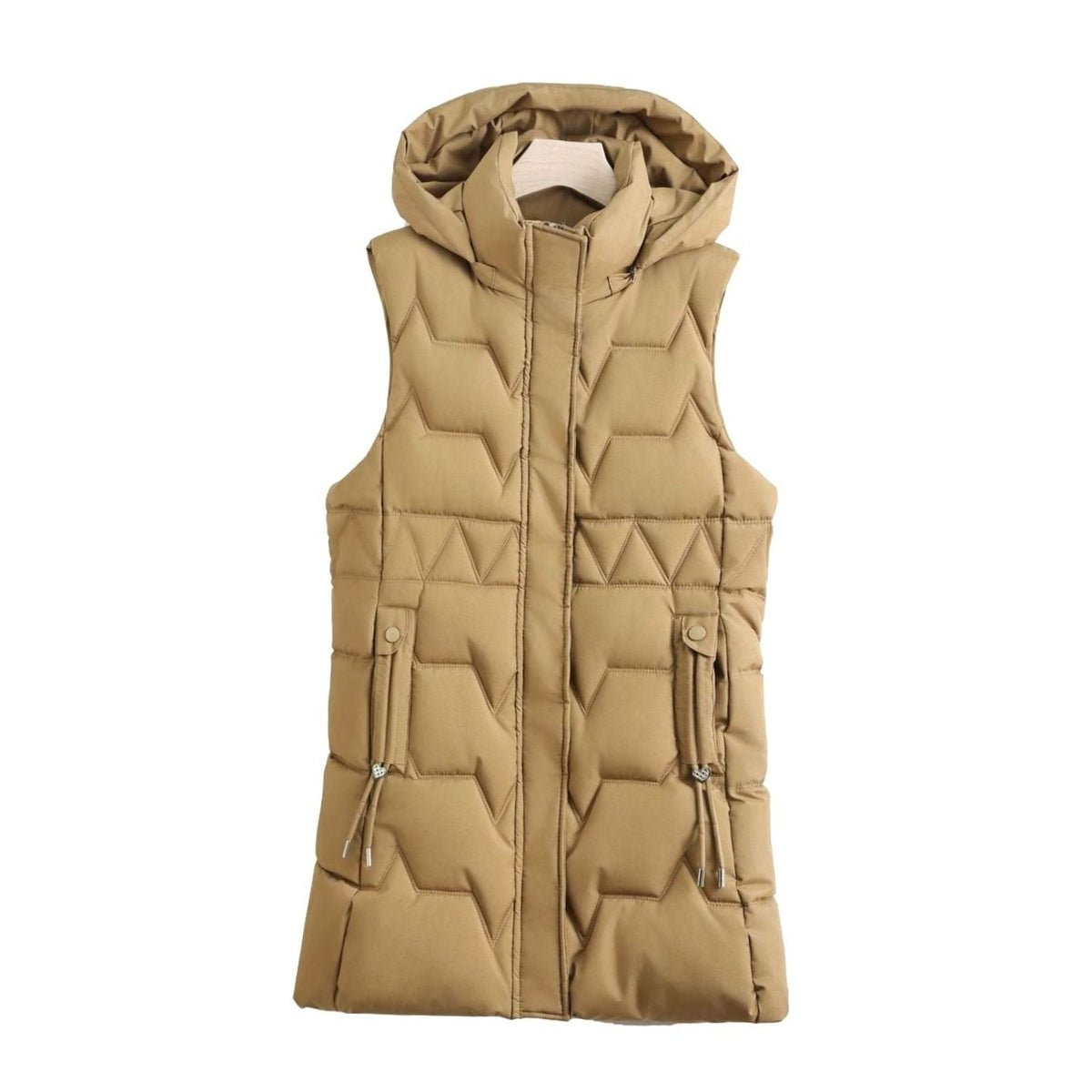 GILET CHEVRON CAPUCHE DOUDOUNE FEMME LONGUE