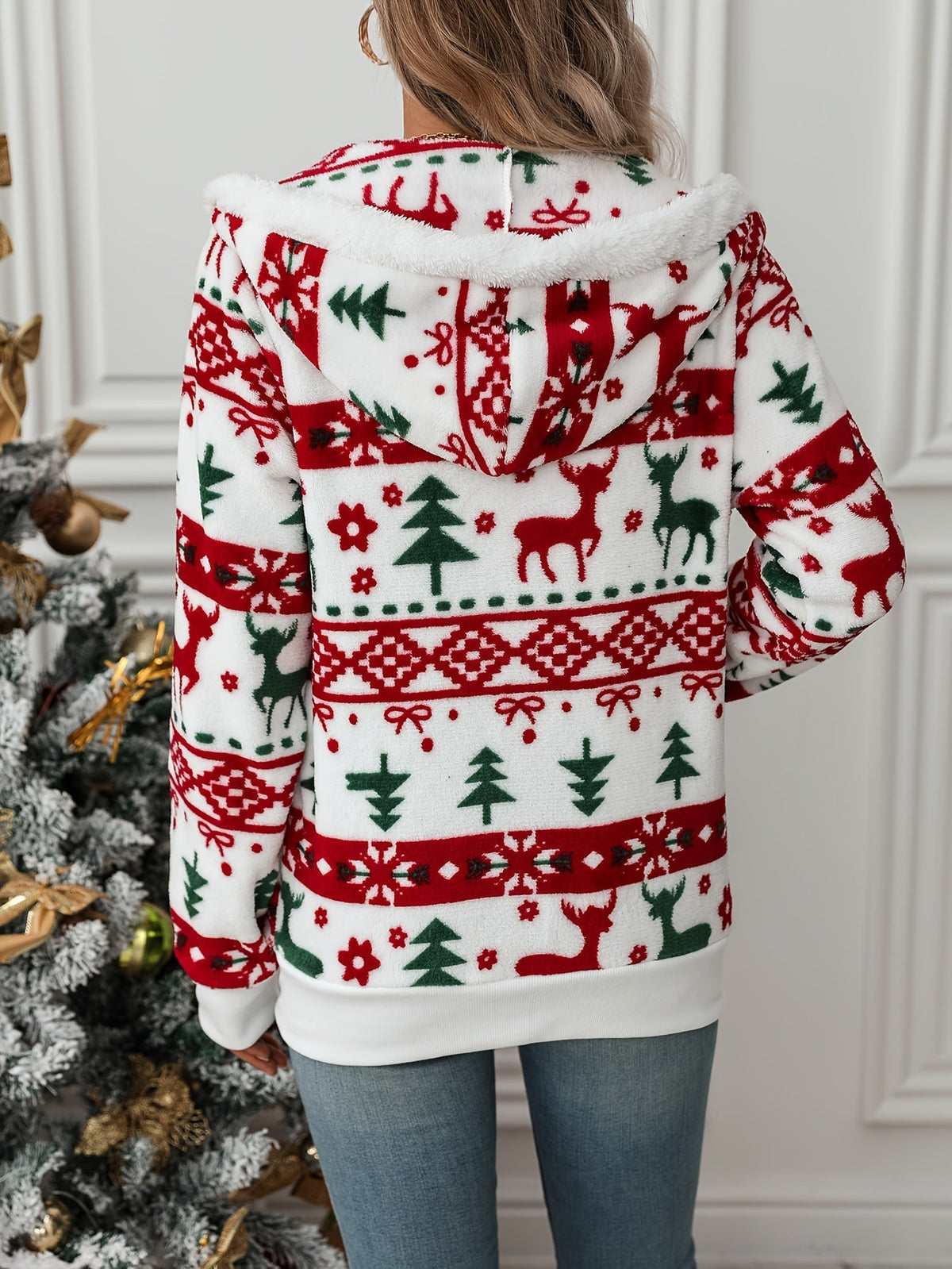 CARDIGAN ZIPPÉ IMPRIMÉ PULL DE NOËL POUR FEMME