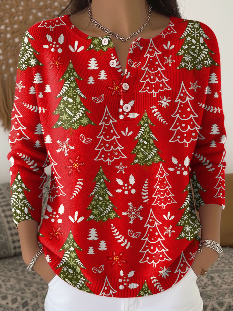 PULL DE NOËL COL BOUTONNÉ POUR FEMME