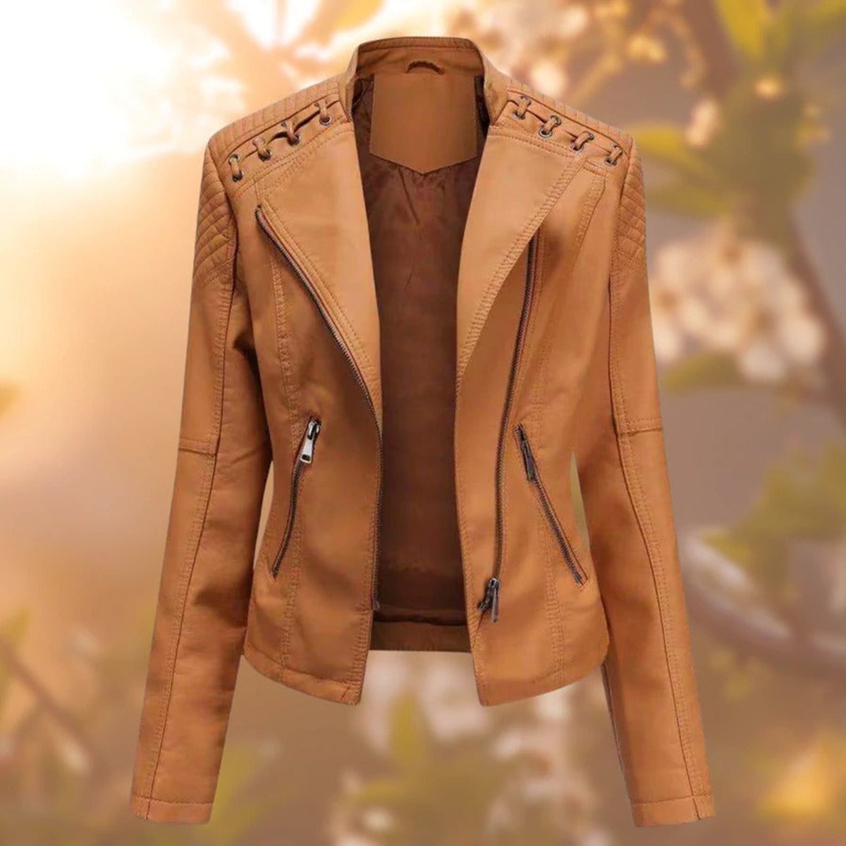 VESTES EN CUIR COL MONTANT POUR FEMME