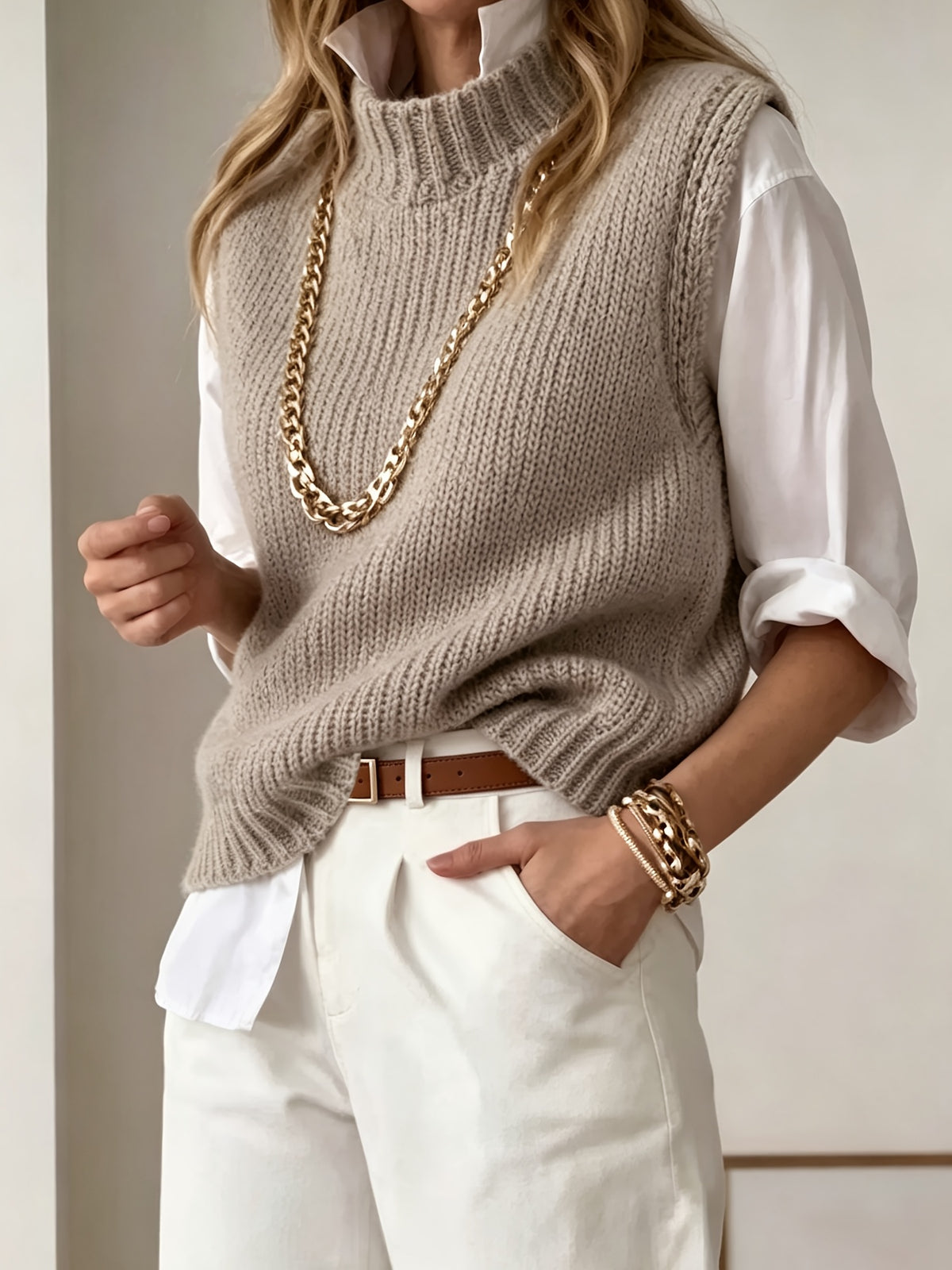 GILET FEMME SANS MANCHES COL MONTANT