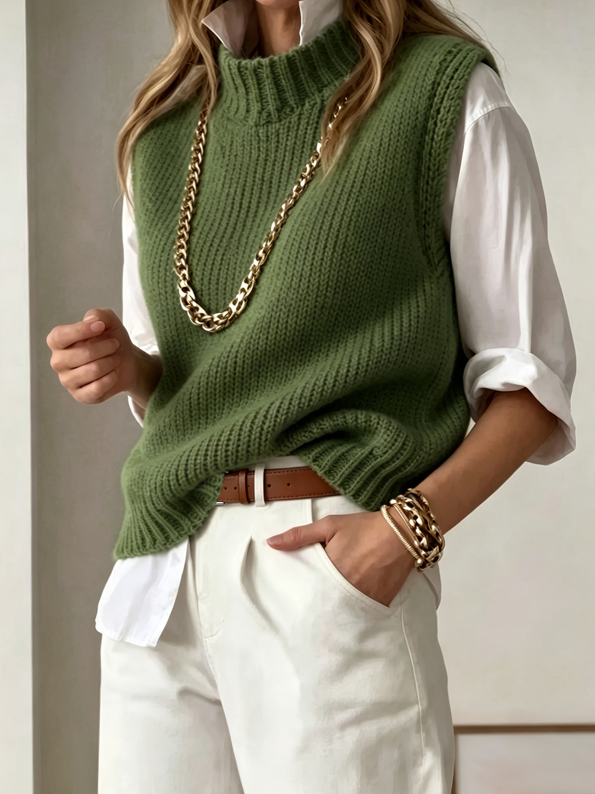 GILET FEMME SANS MANCHES COL MONTANT