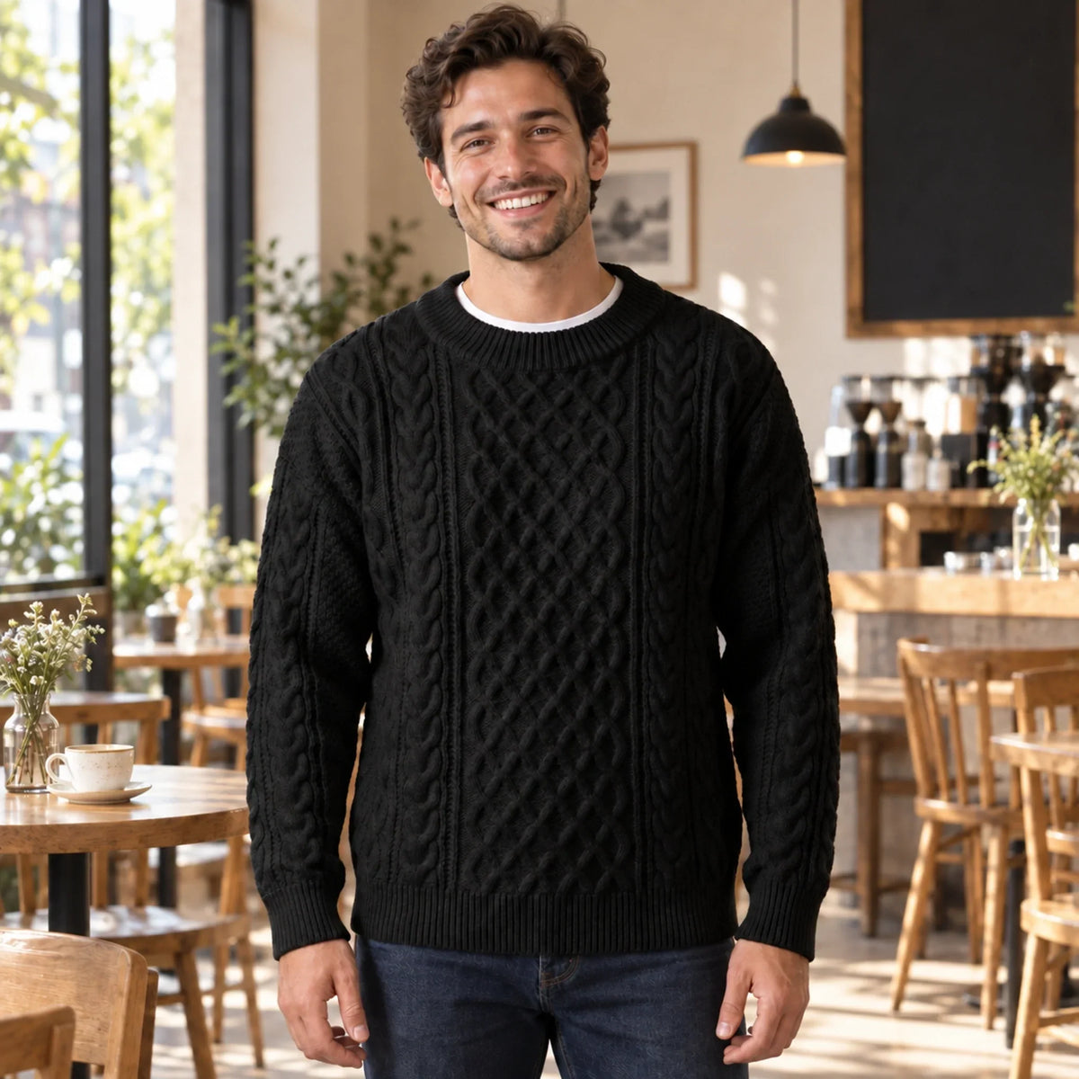 PULL TORSADÉ COL ROND POUR HOMME