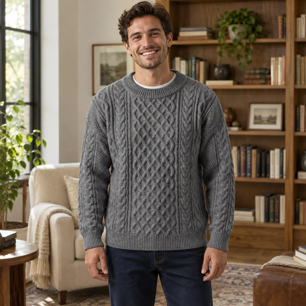 PULL TORSADÉ COL ROND POUR HOMME