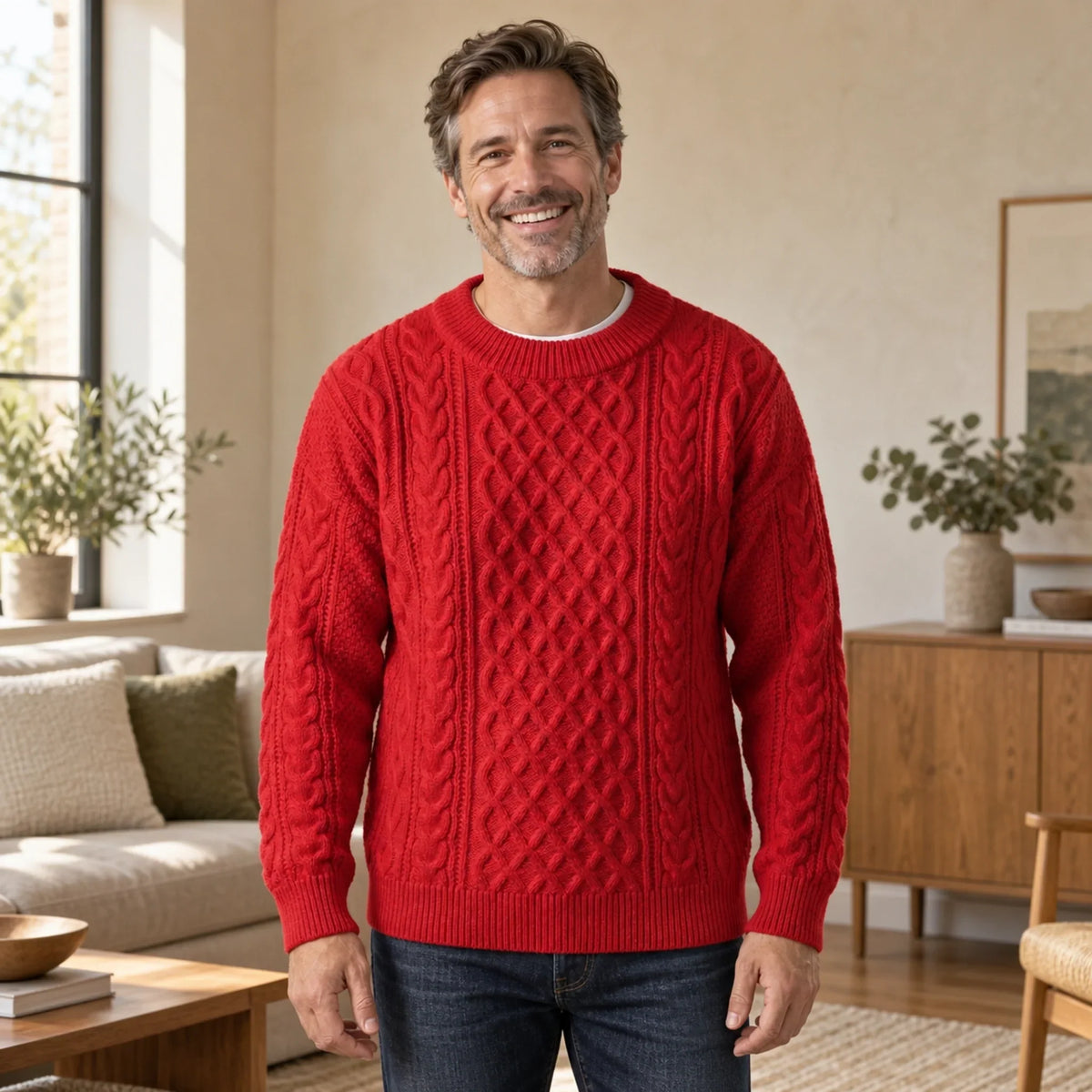 PULL TORSADÉ COL ROND POUR HOMME