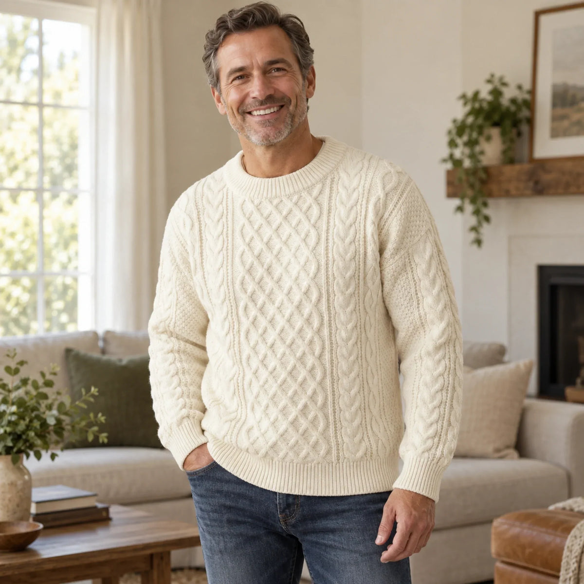 PULL TORSADÉ COL ROND POUR HOMME