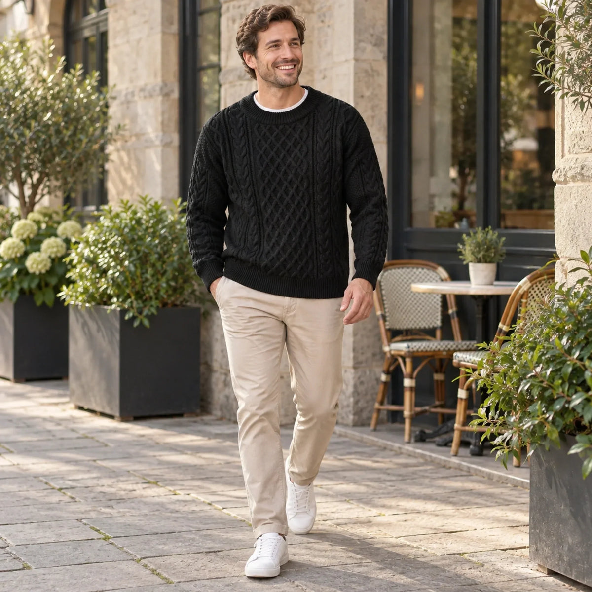 PULL TORSADÉ COL ROND POUR HOMME
