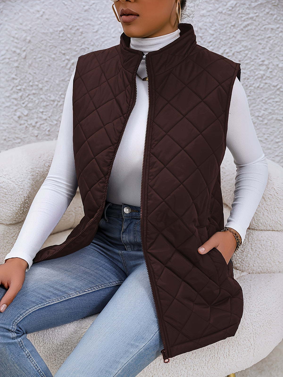 Gilet Femme Sans Manches Matelassé Col Montant