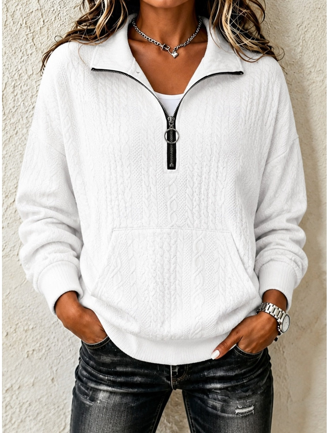 GILET POUR FEMME ZIPPÉ MAILLE CÂBLÉE
