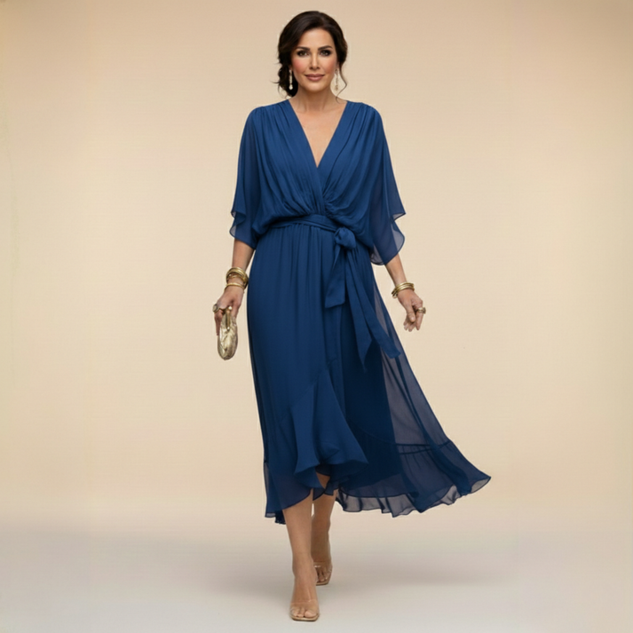 Anouk | Robe Maxi Femme Col V Nouée à la Taille