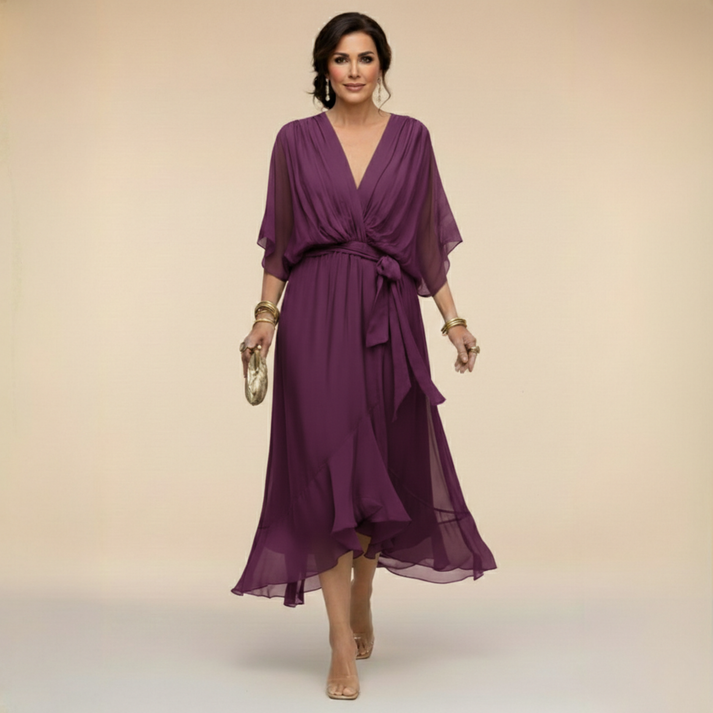 Anouk | Robe Maxi Femme Col V Nouée à la Taille