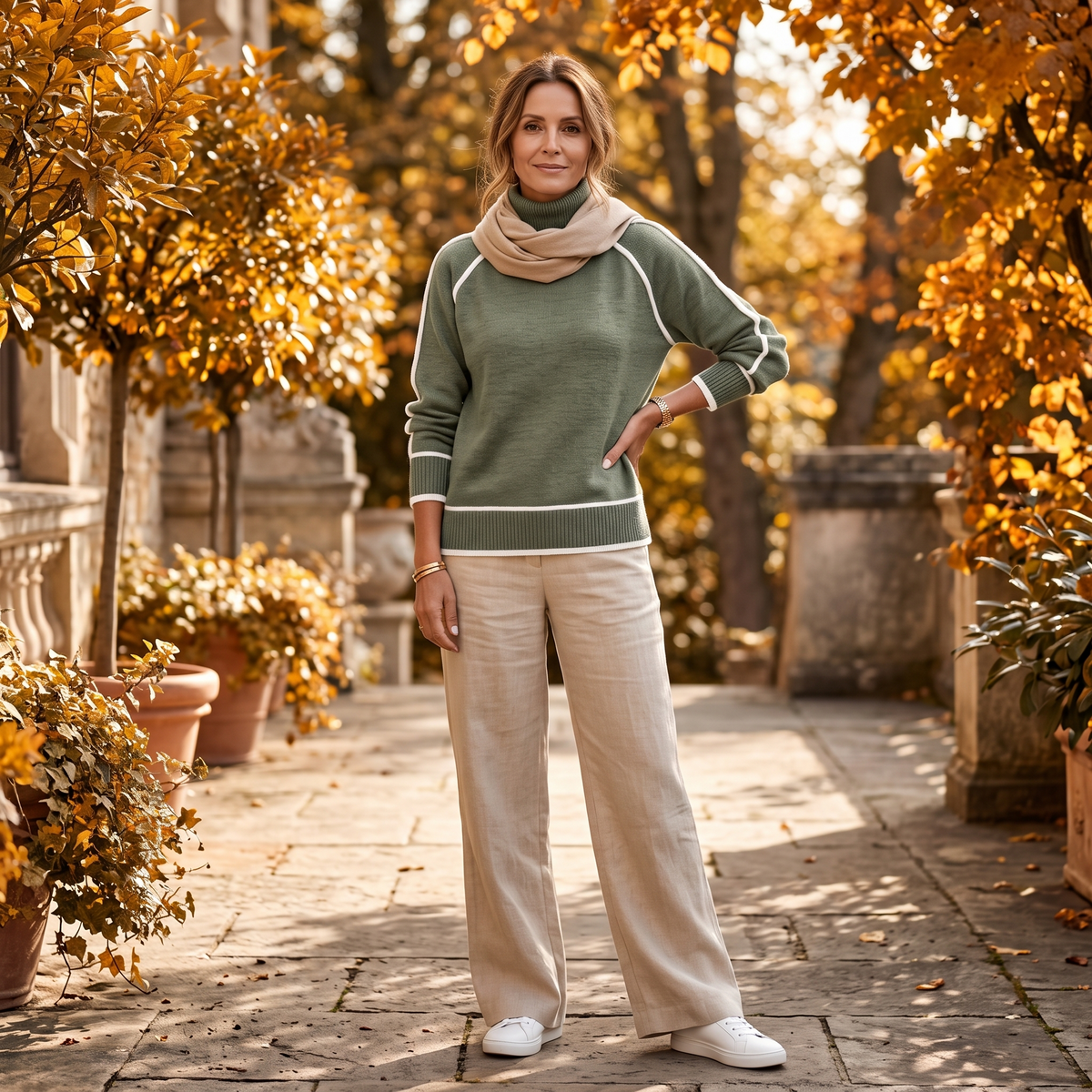 Arwen | Pull Col Roulé Rayé Kaki pour Femme
