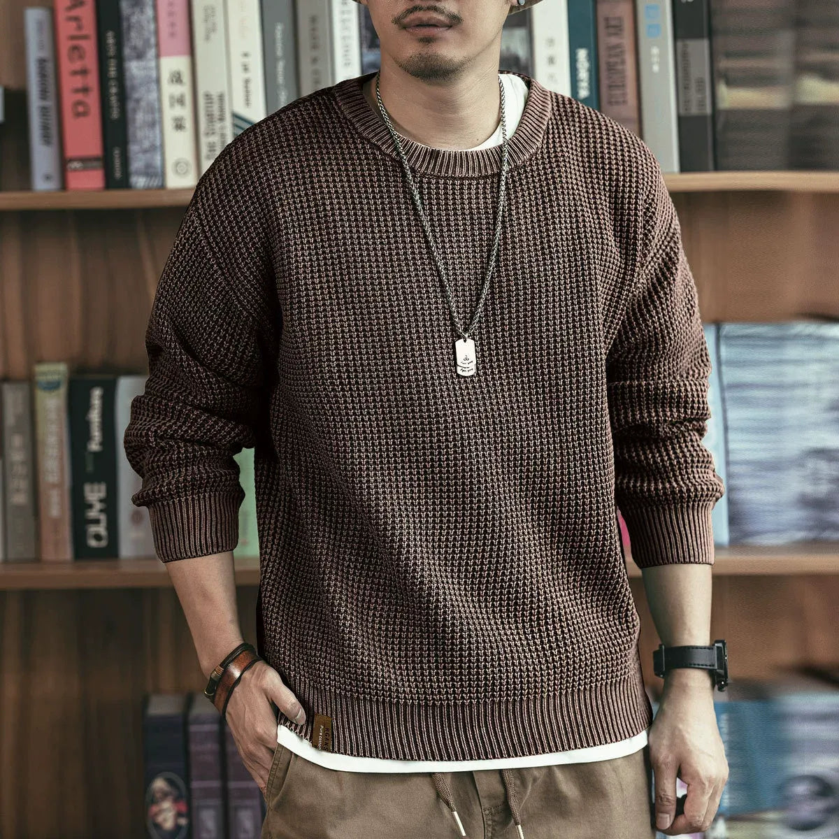 PULL MAILLE GAUFRÉE POUR HOMME