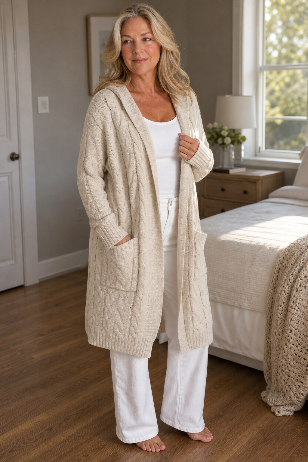 GILET POUR FEMME CAPUCHE MAILLE TORSADÉE