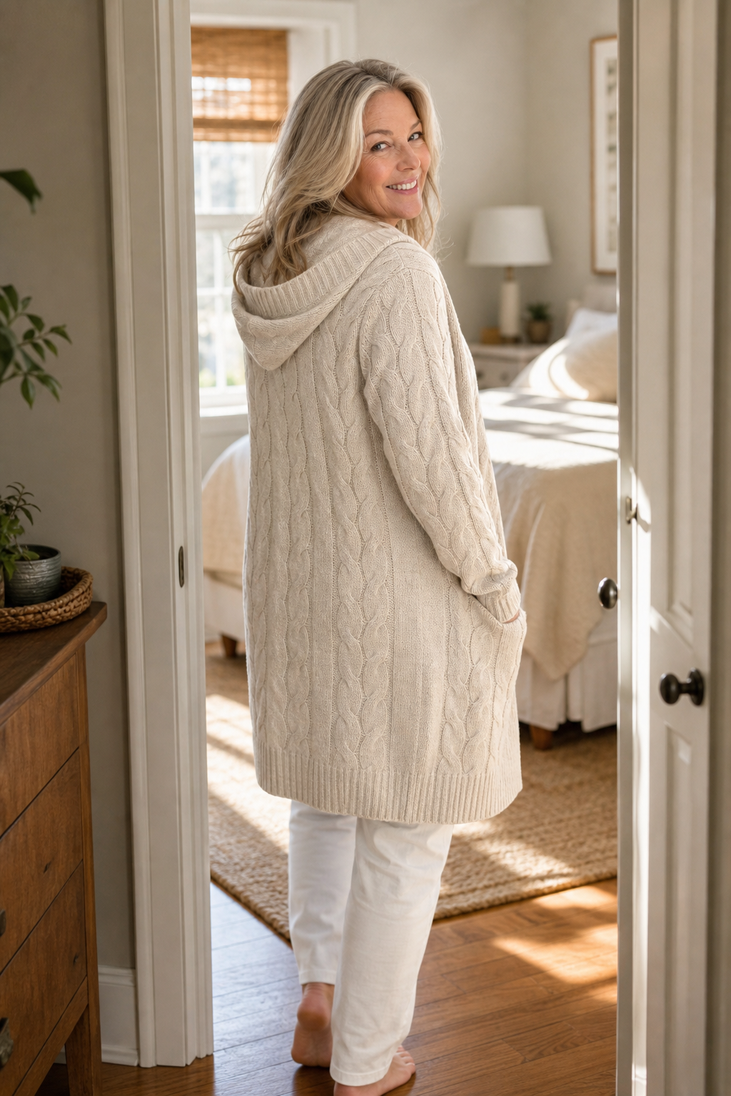 GILET POUR FEMME CAPUCHE MAILLE TORSADÉE