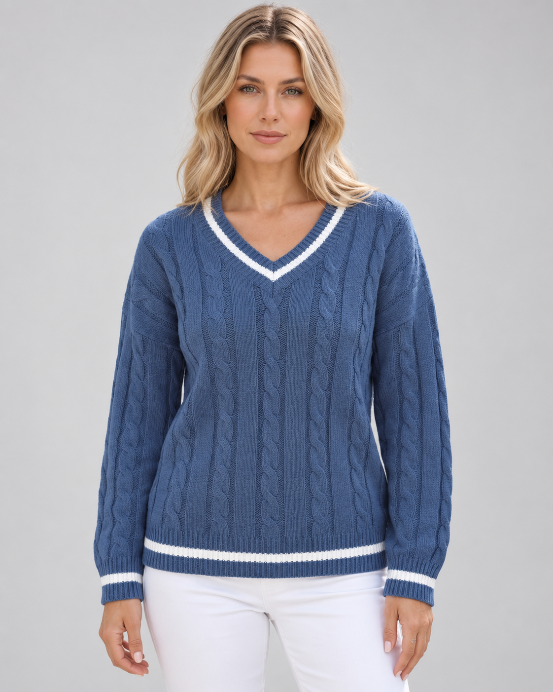 PULL MAILLE TORSADÉE COL V POUR FEMME