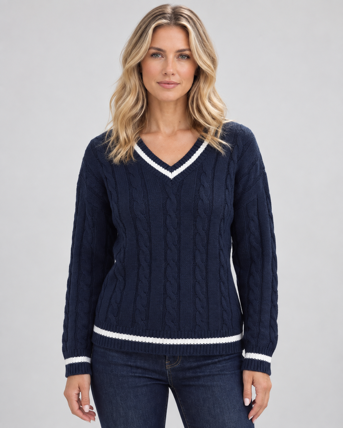 PULL MAILLE TORSADÉE COL V POUR FEMME
