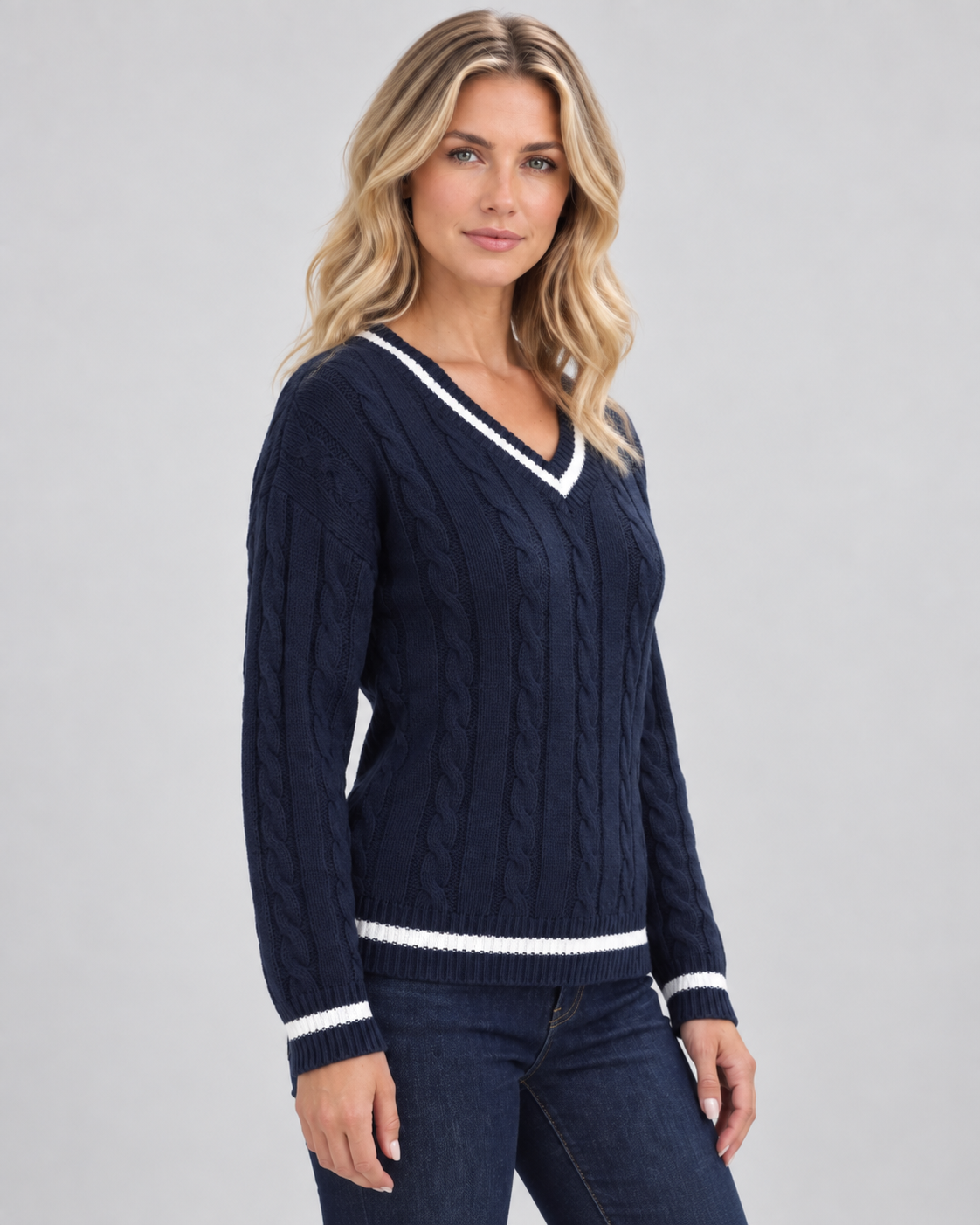 PULL MAILLE TORSADÉE COL V POUR FEMME