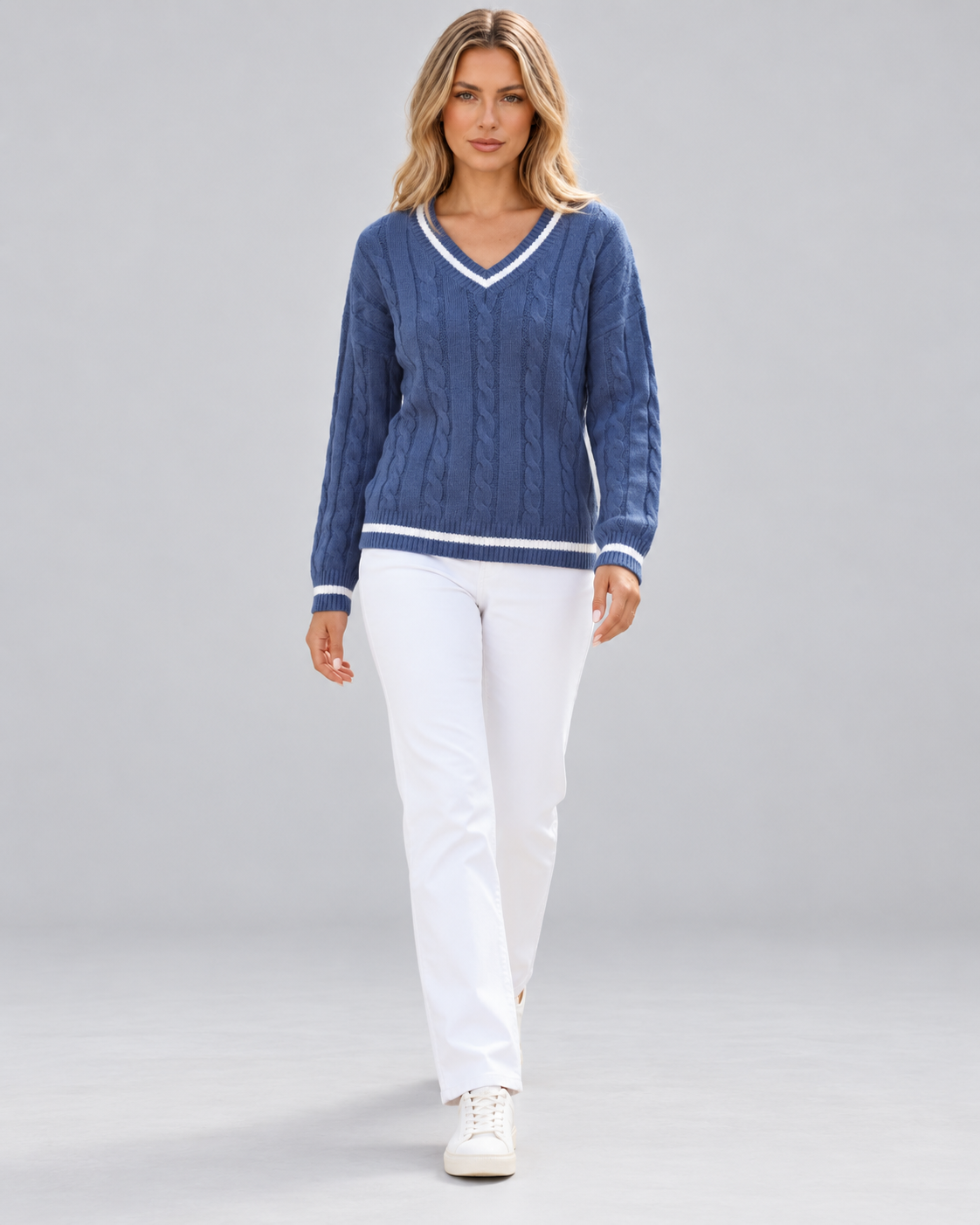 PULL MAILLE TORSADÉE COL V POUR FEMME