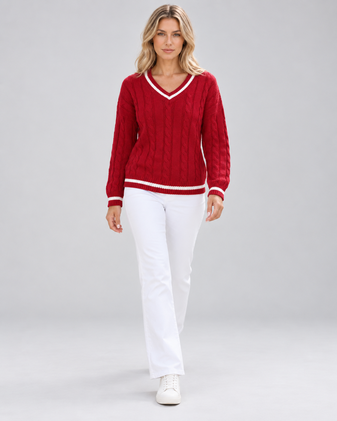 PULL MAILLE TORSADÉE COL V POUR FEMME
