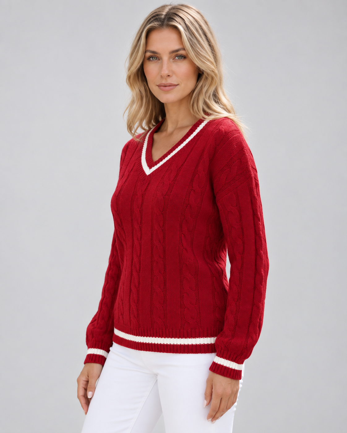 PULL MAILLE TORSADÉE COL V POUR FEMME