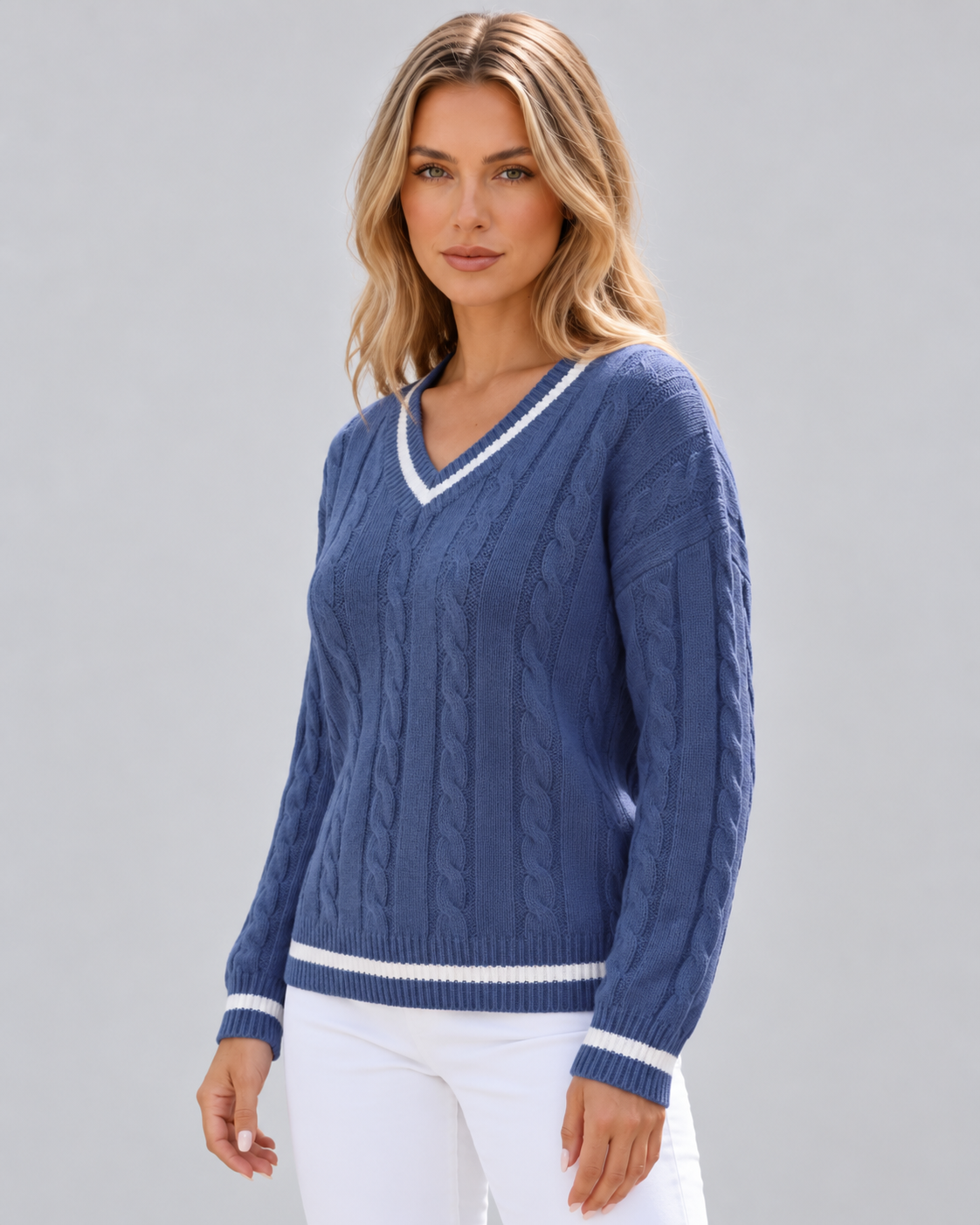 PULL MAILLE TORSADÉE COL V POUR FEMME