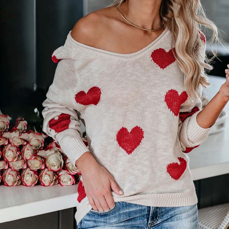 MOTIF COEUR PULL MAILLE POUR FEMME