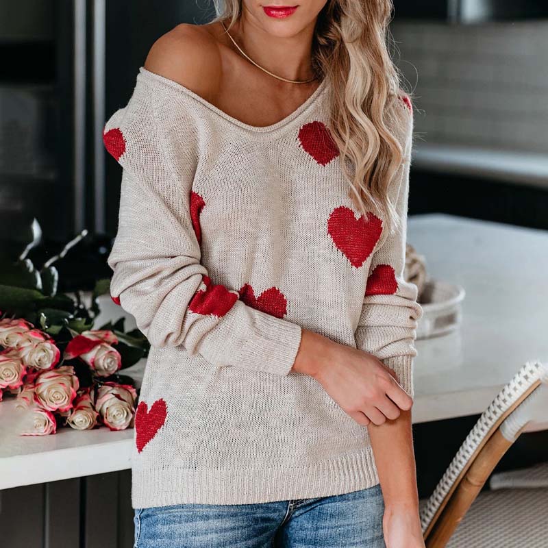 MOTIF COEUR PULL MAILLE POUR FEMME