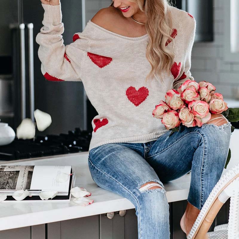 MOTIF COEUR PULL MAILLE POUR FEMME