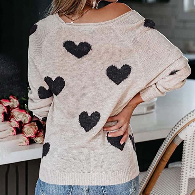 MOTIF COEUR PULL MAILLE POUR FEMME